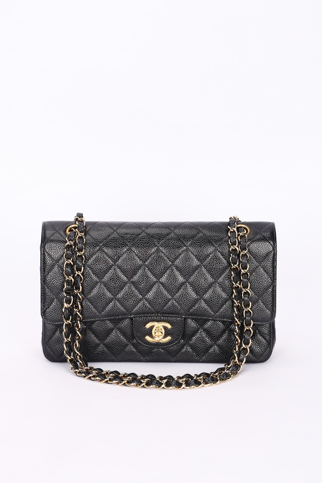 Chanel Medium Classic Double Flap Black Caviar 24K GP