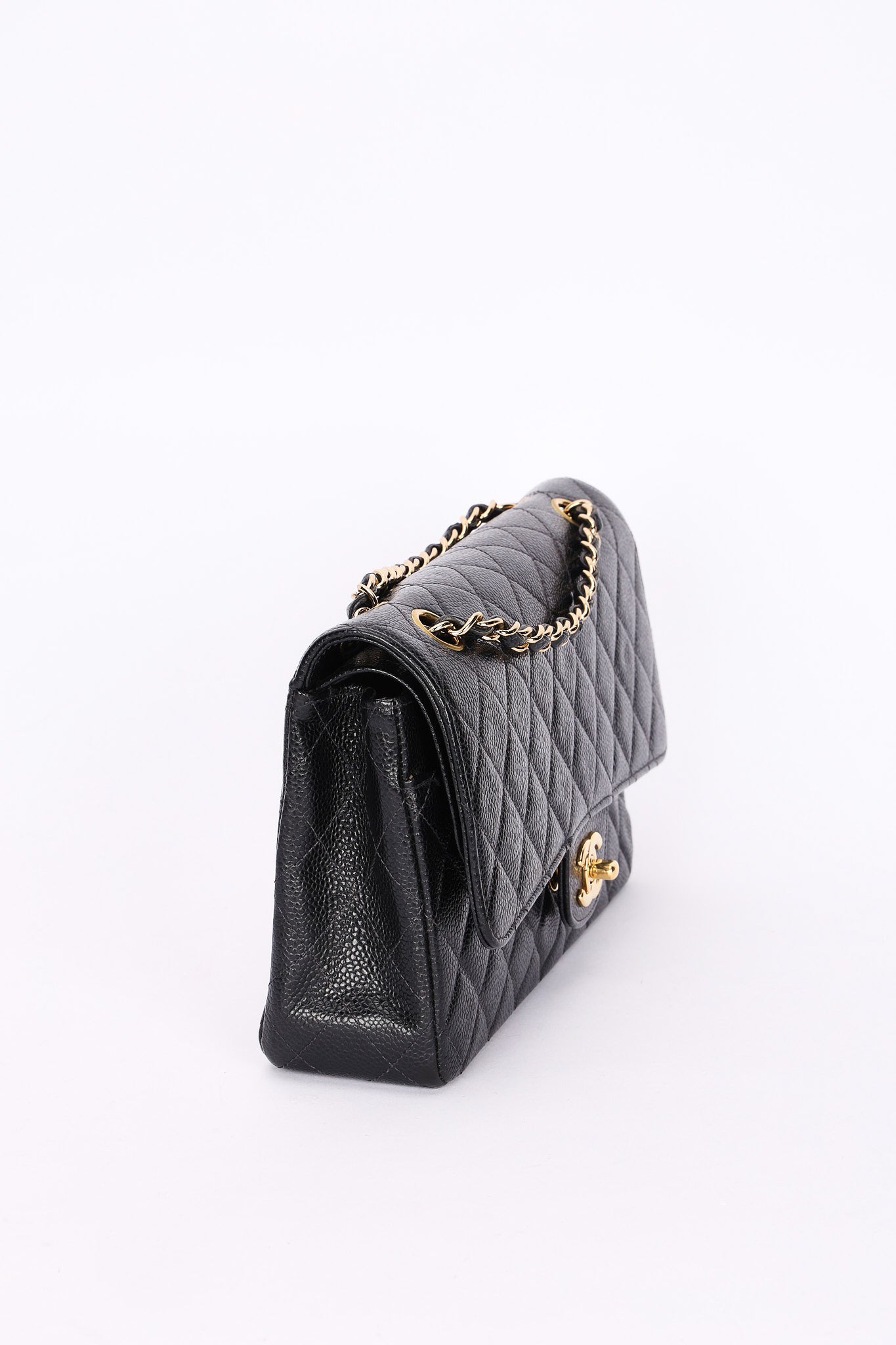 Chanel Medium Classic Double Flap Black Caviar 24K GP