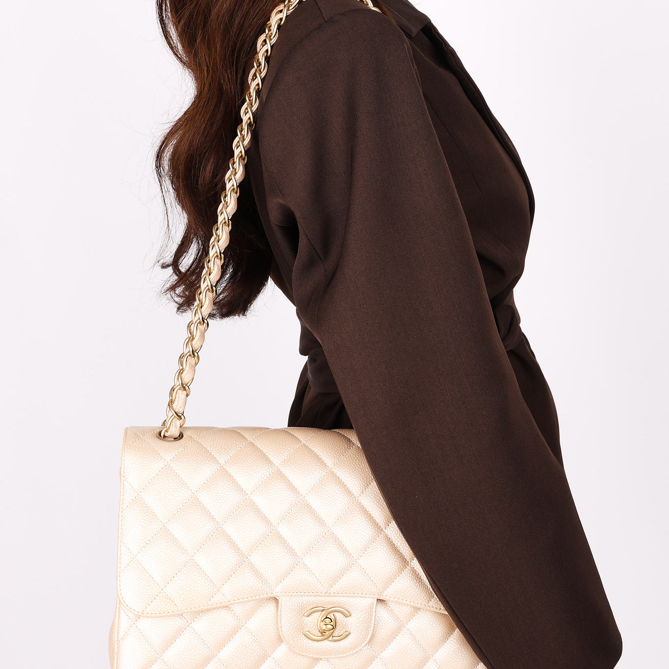 Chanel Maxi Classic Double Flap Iridescent Pearl Caviar BCGHW