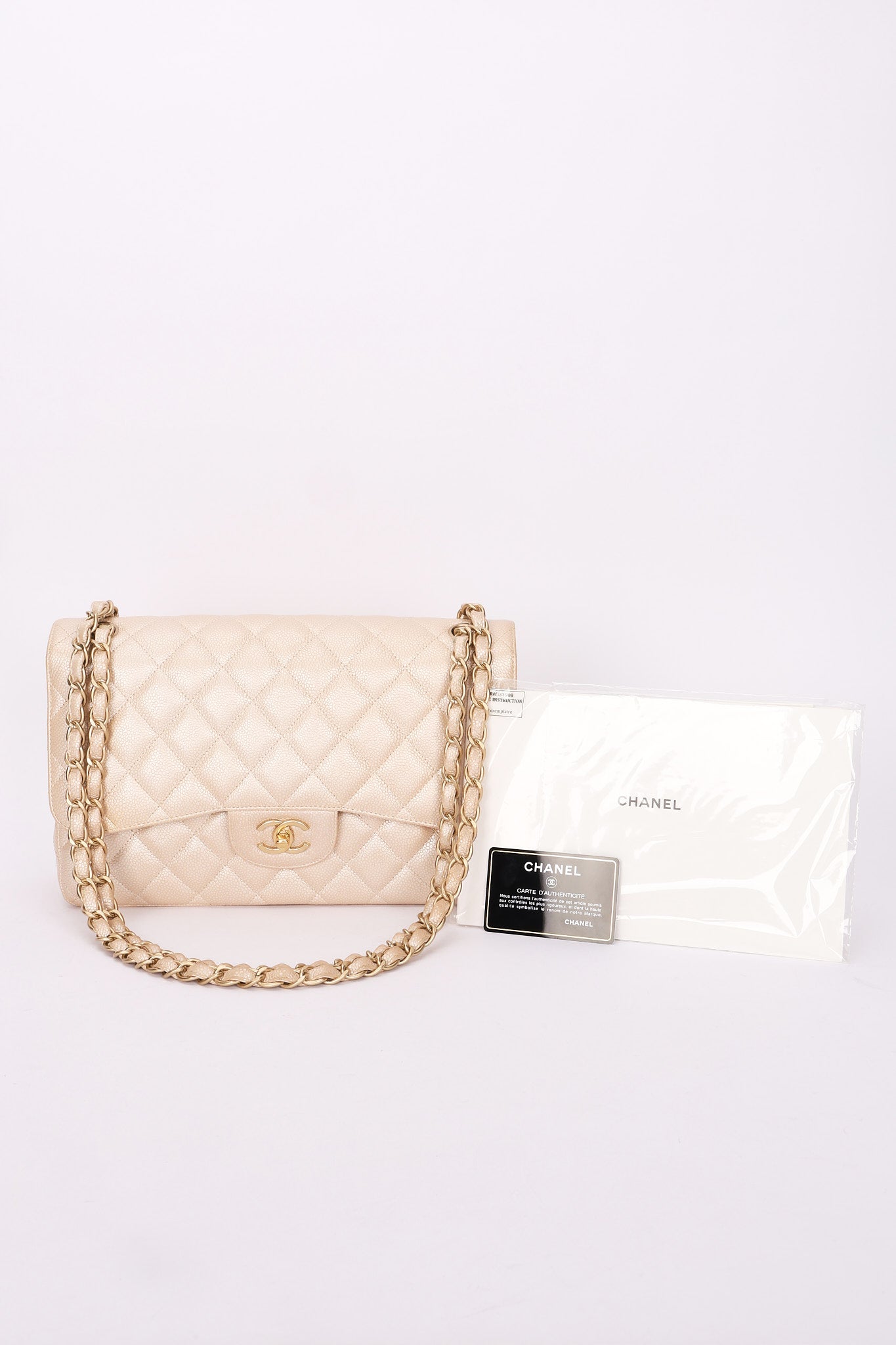 Chanel Maxi Classic Double Flap Iridescent Pearl Caviar BCGHW