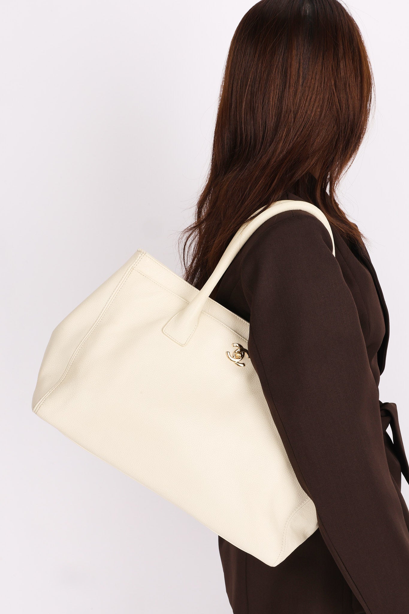 Chanel Cerf Executive Tote White Caviar 24K GP