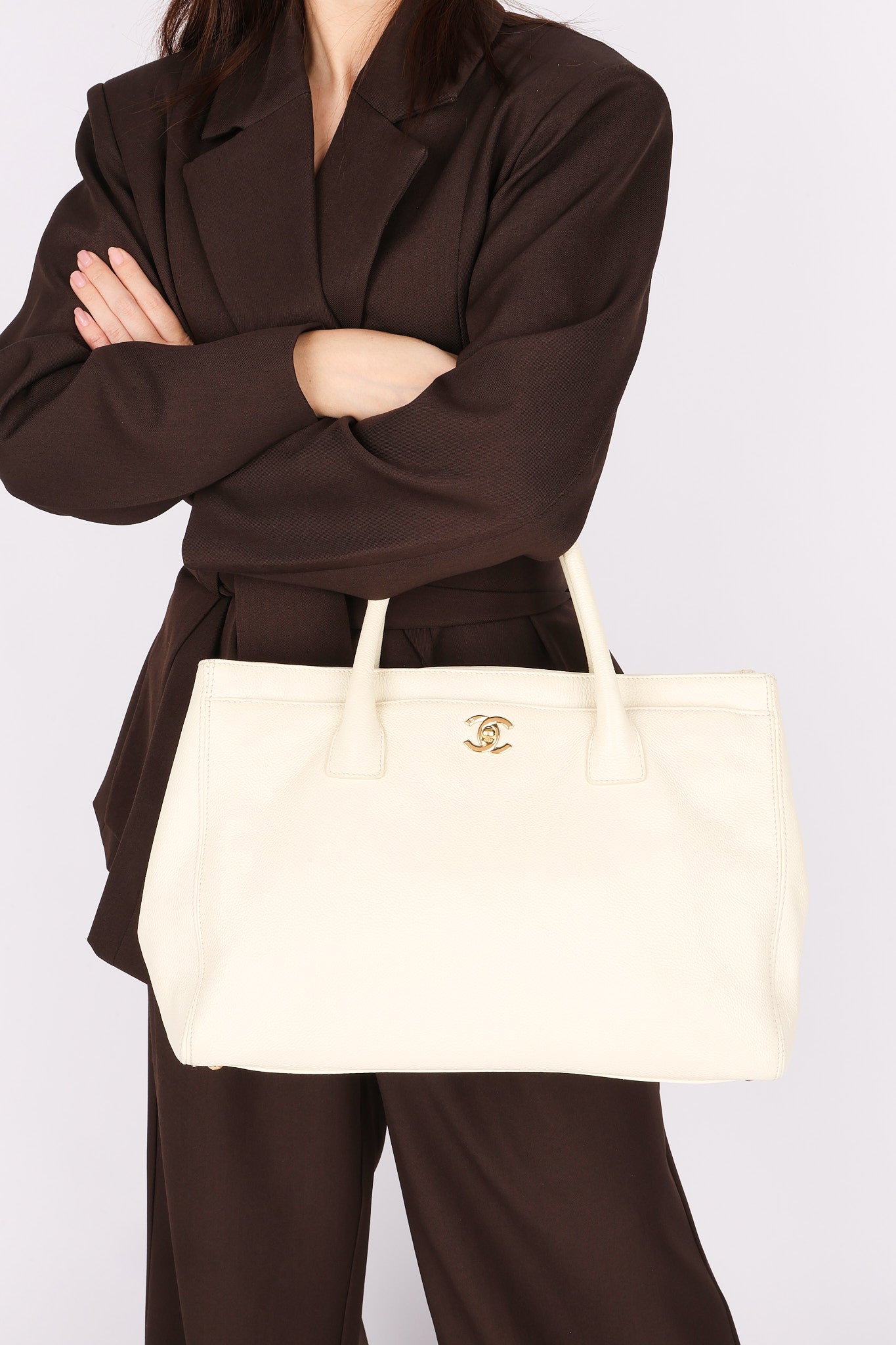 Chanel Cerf Executive Tote White Caviar 24K GP