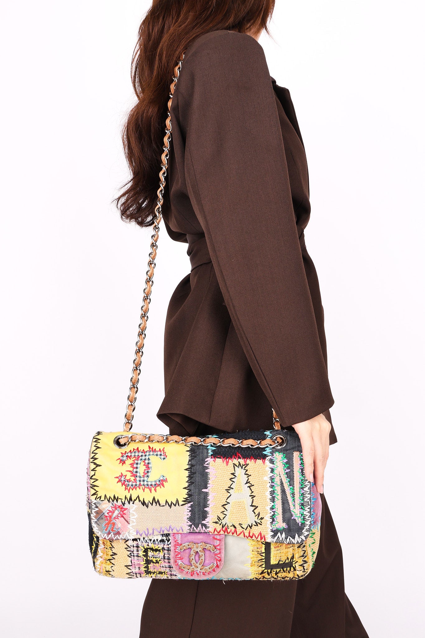 Chanel Jumbo Classic Single Flap Mixed Media Patchwork SHW