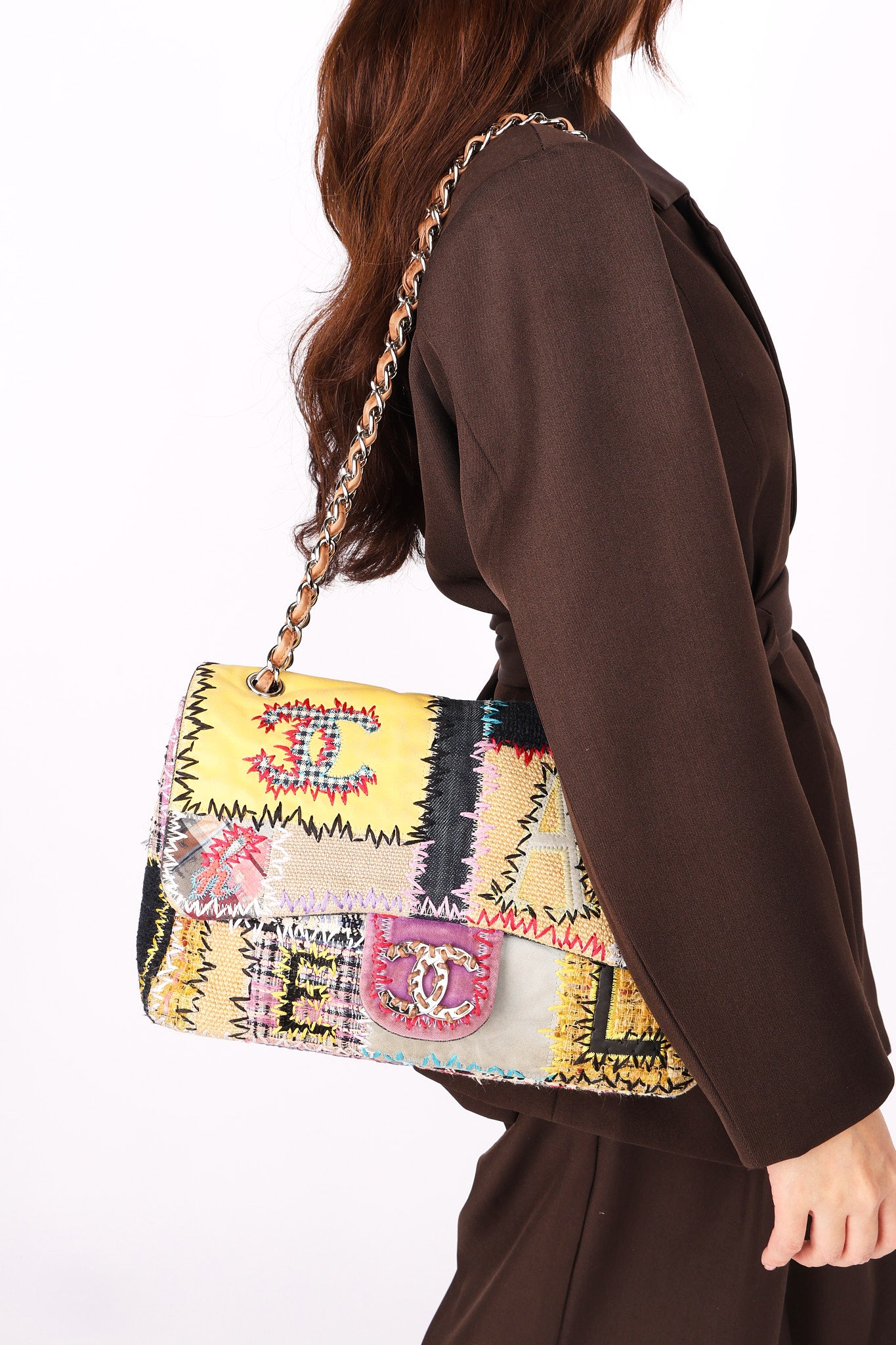 Chanel Jumbo Classic Single Flap Mixed Media Patchwork SHW