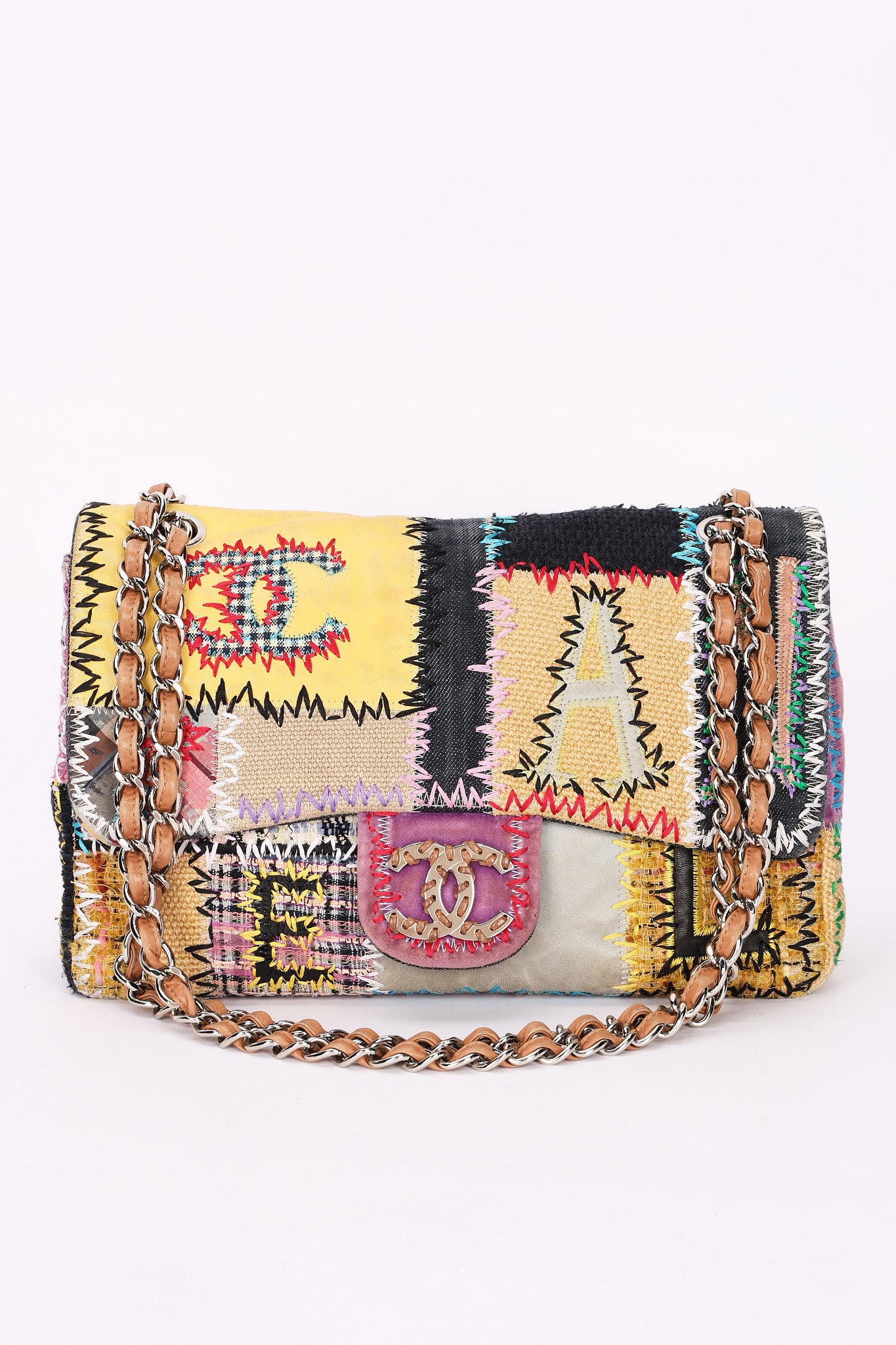 Chanel Jumbo Classic Single Flap Mixed Media Patchwork SHW
