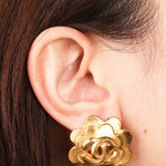 Chanel 1996 Camelia CC Clip-On Earrings 24K GP