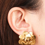 Chanel 1996 Camelia CC Clip-On Earrings 24K GP