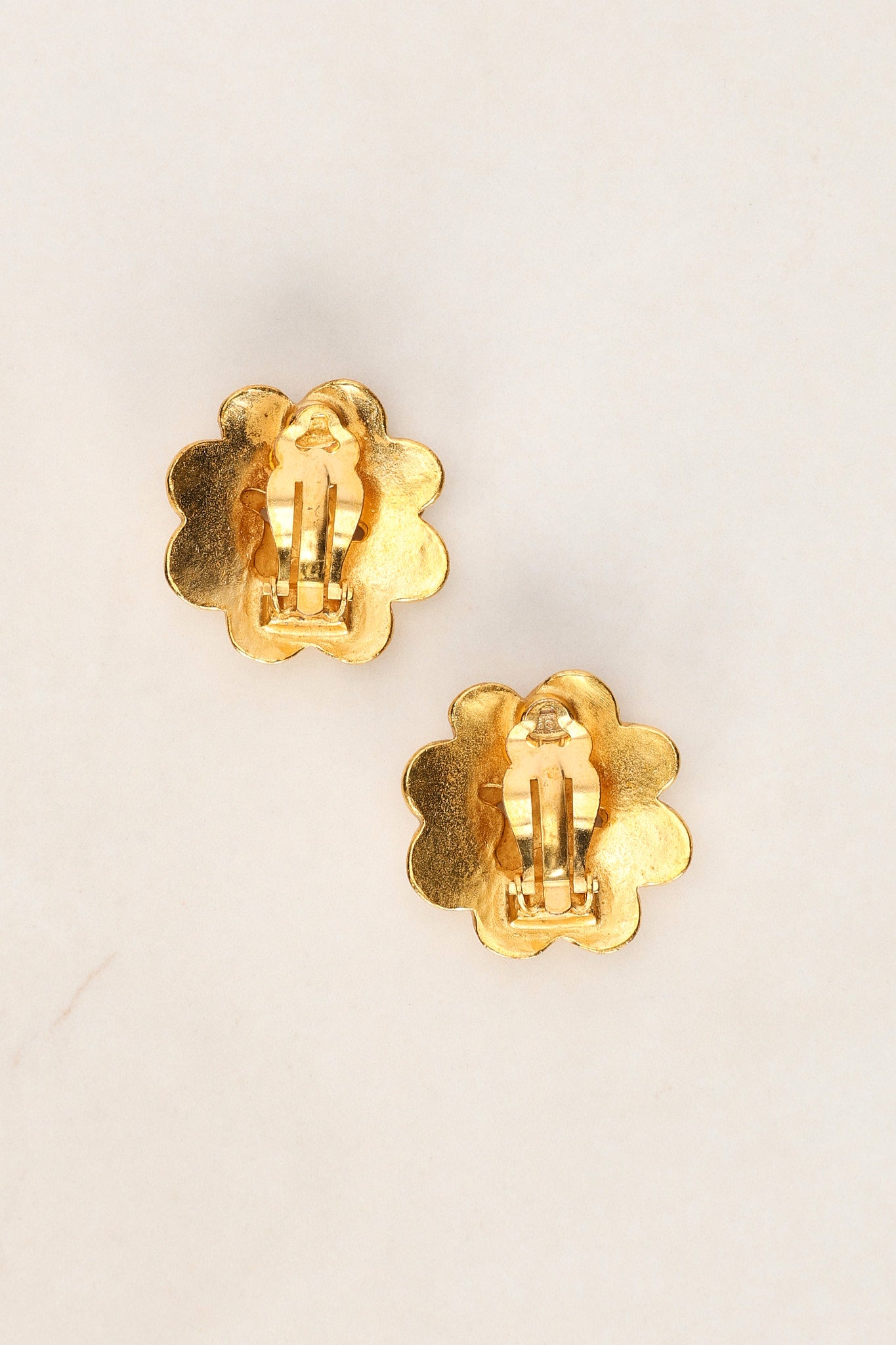 Chanel 1996 Camelia CC Clip-On Earrings 24K GP