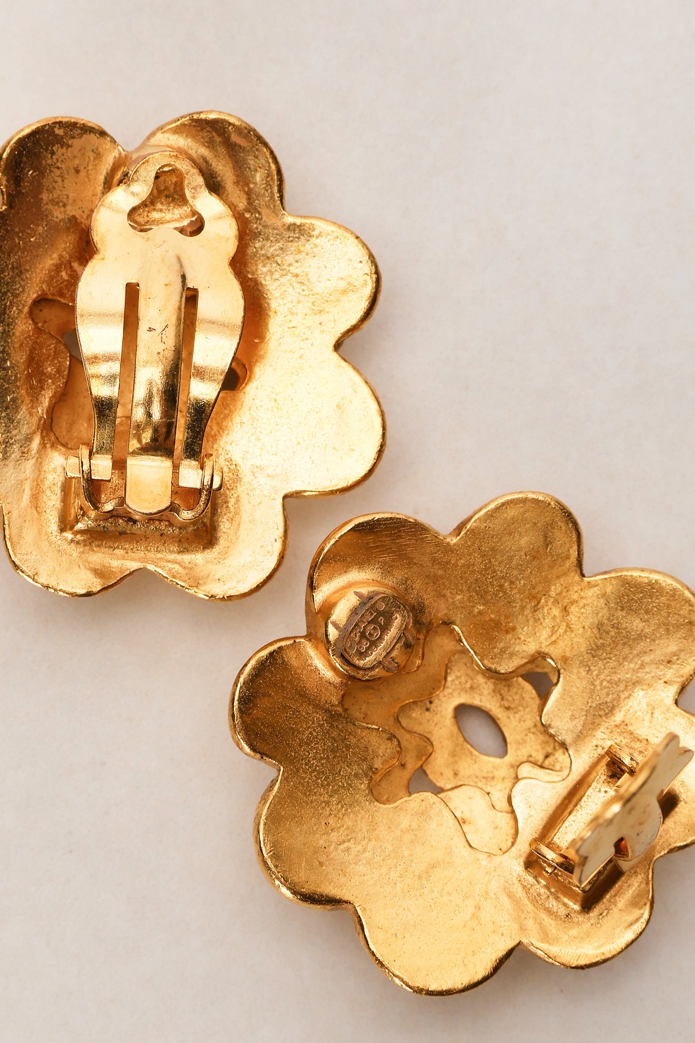 Chanel 1996 Camelia CC Clip-On Earrings 24K GP