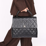 Chanel Kelly Turnlock Top Handle Bag Black Caviar SHW