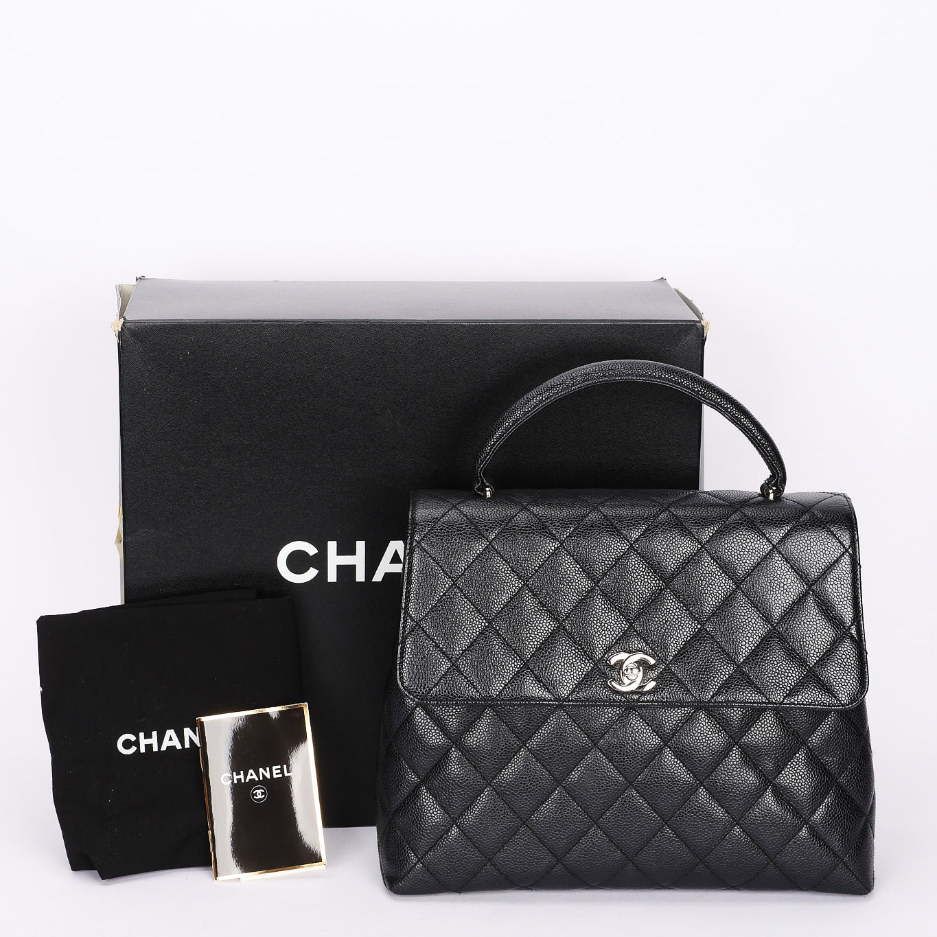 Chanel Kelly Turnlock Top Handle Bag Black Caviar SHW