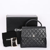 Chanel Kelly Turnlock Top Handle Bag Black Caviar SHW