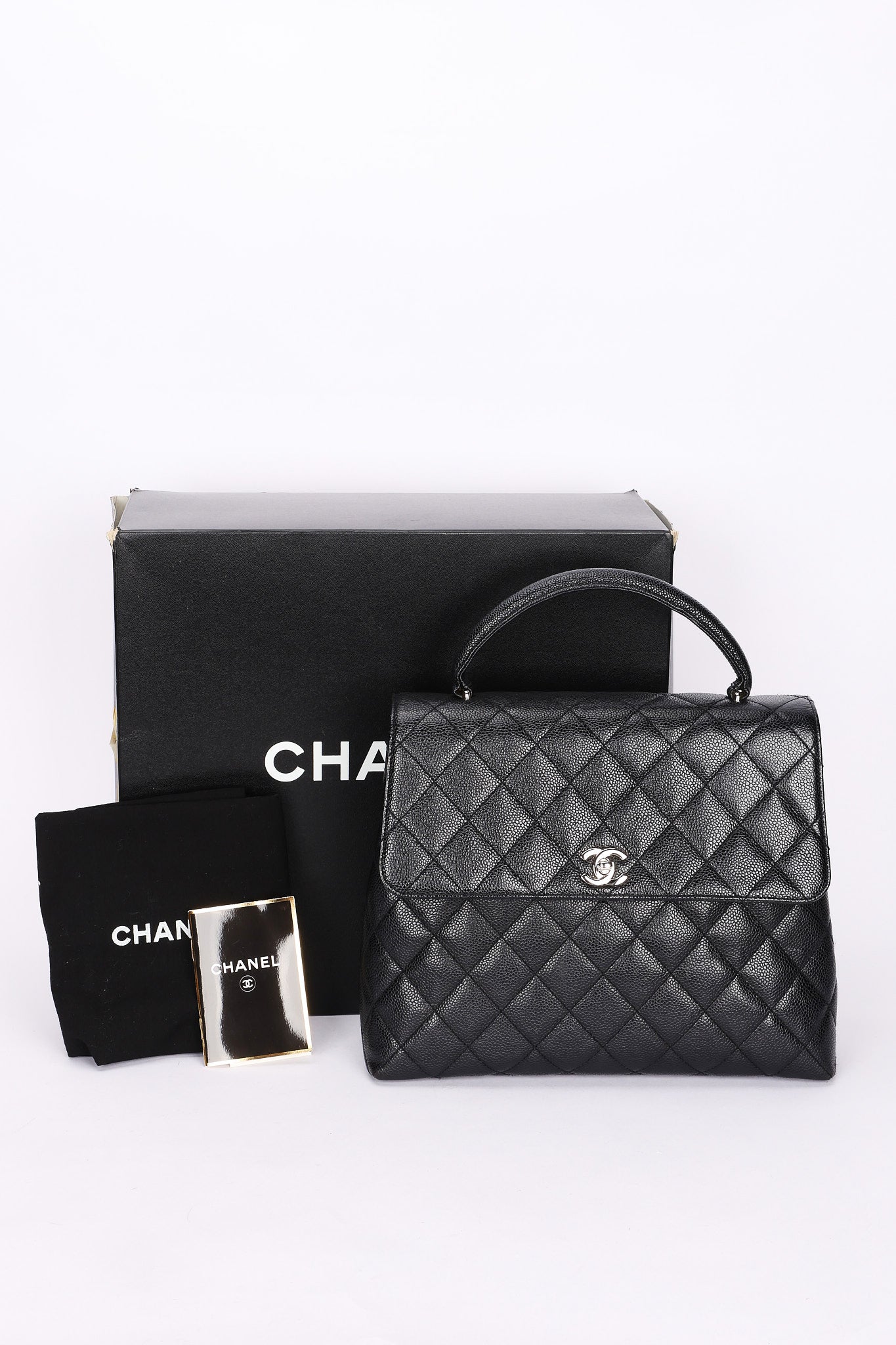Chanel Kelly Turnlock Top Handle Bag Black Caviar SHW