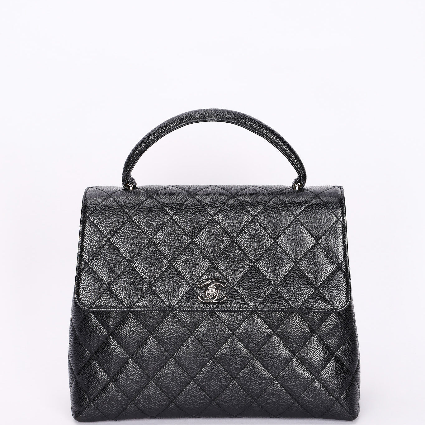 Chanel Kelly Turnlock Top Handle Bag Black Caviar SHW