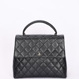 Chanel Kelly Turnlock Top Handle Bag Black Caviar SHW