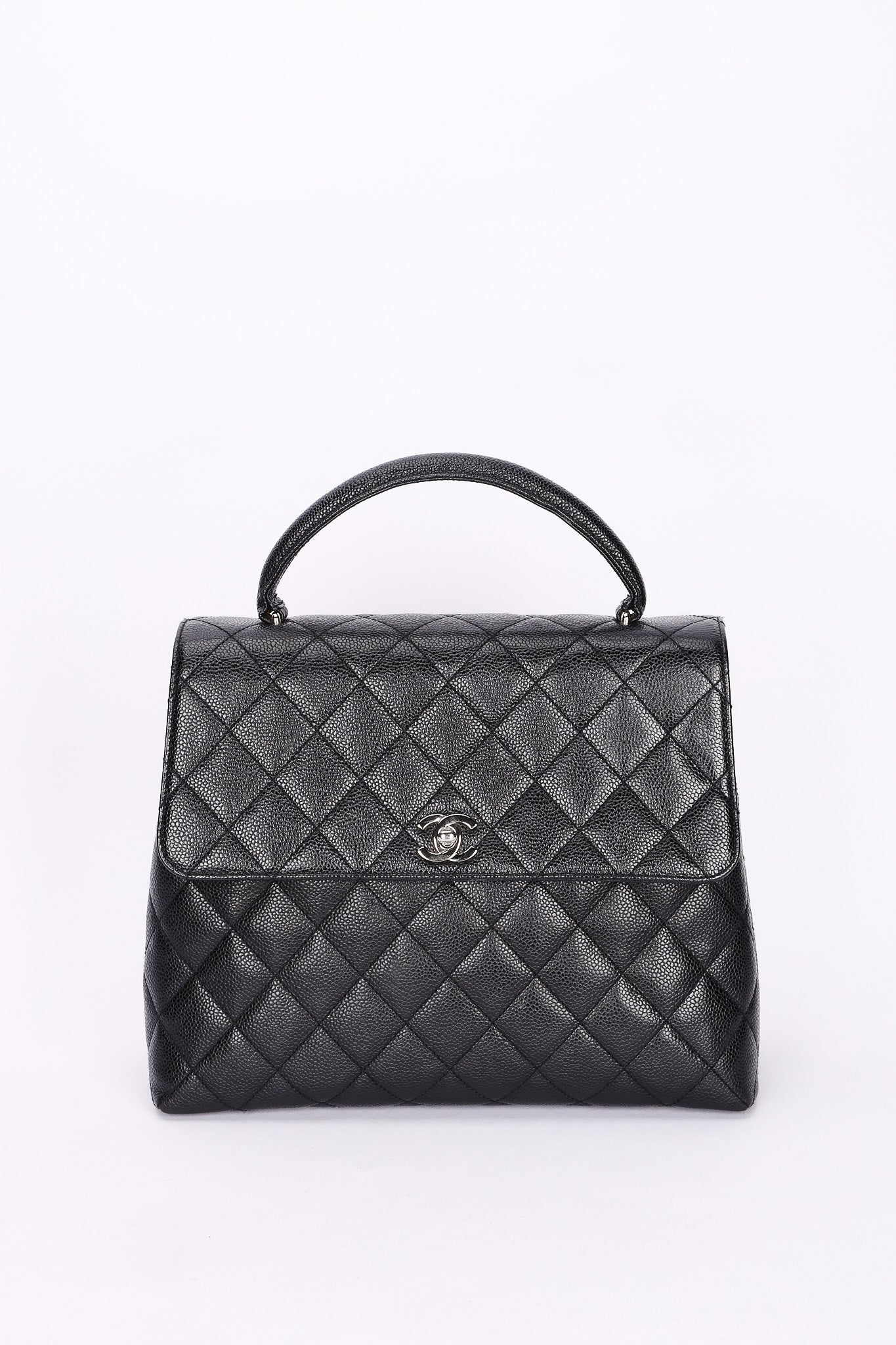 Chanel Kelly Turnlock Top Handle Bag Black Caviar SHW