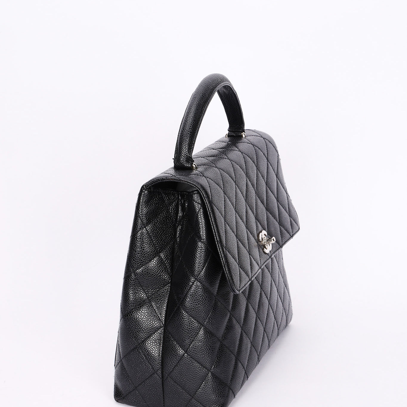 Chanel Kelly Turnlock Top Handle Bag Black Caviar SHW