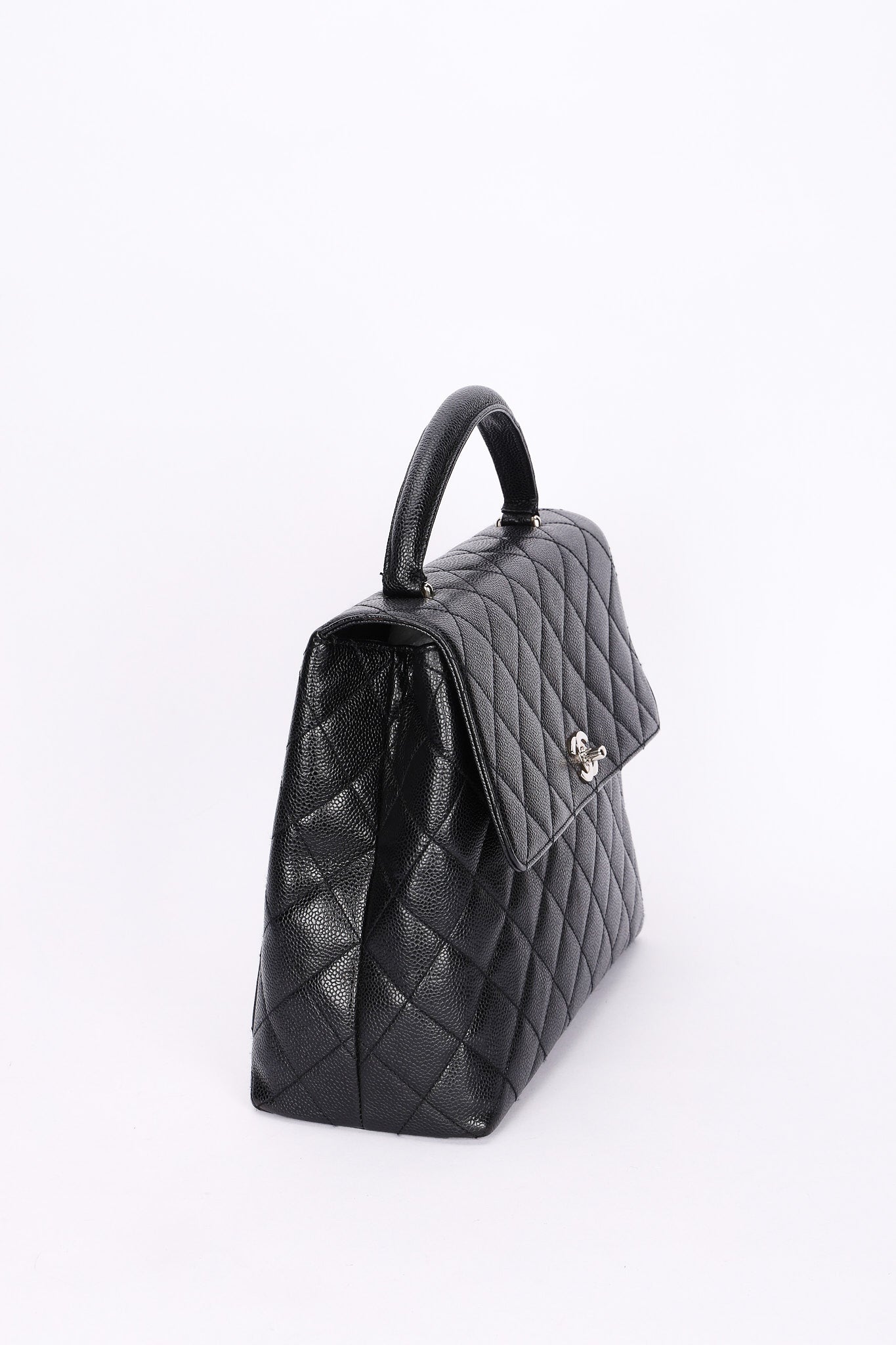 Chanel Kelly Turnlock Top Handle Bag Black Caviar SHW