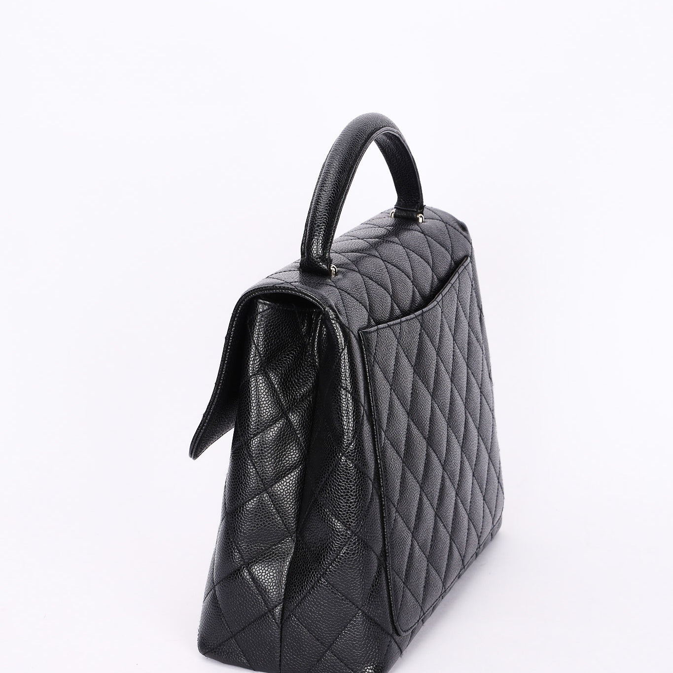 Chanel Kelly Turnlock Top Handle Bag Black Caviar SHW