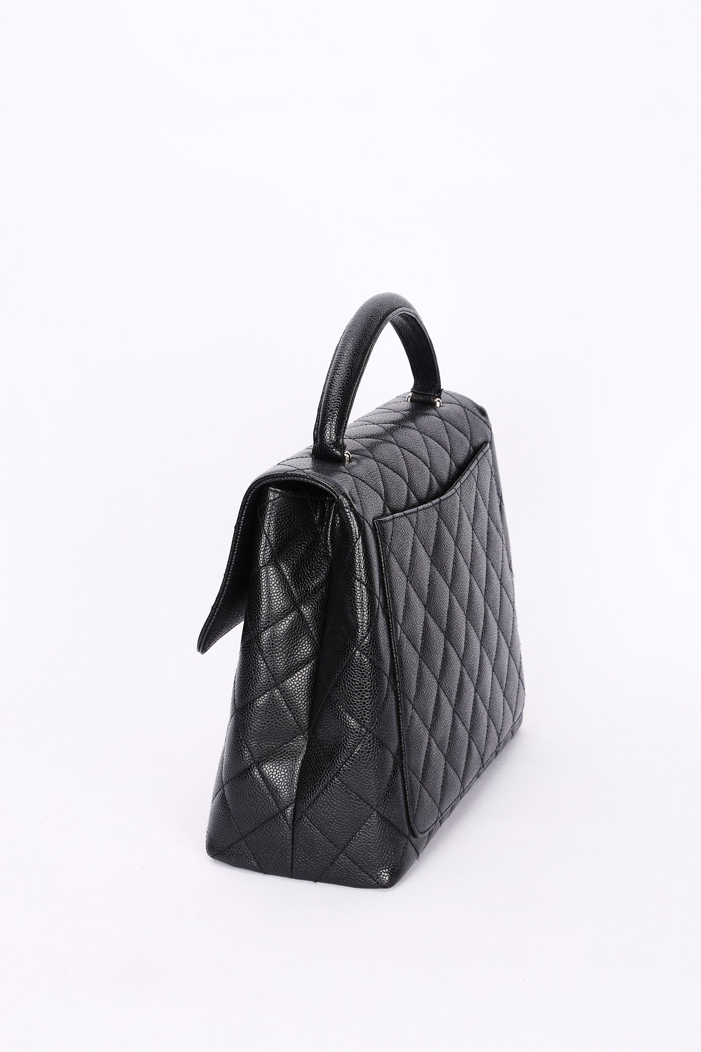 Chanel Kelly Turnlock Top Handle Bag Black Caviar SHW