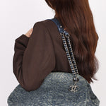 Chanel Just Mademoiselle Denim Camellia Bowler Bag SHW