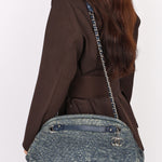 Chanel Just Mademoiselle Denim Camellia Bowler Bag SHW
