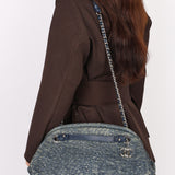 Chanel Just Mademoiselle Denim Camellia Bowler Bag SHW