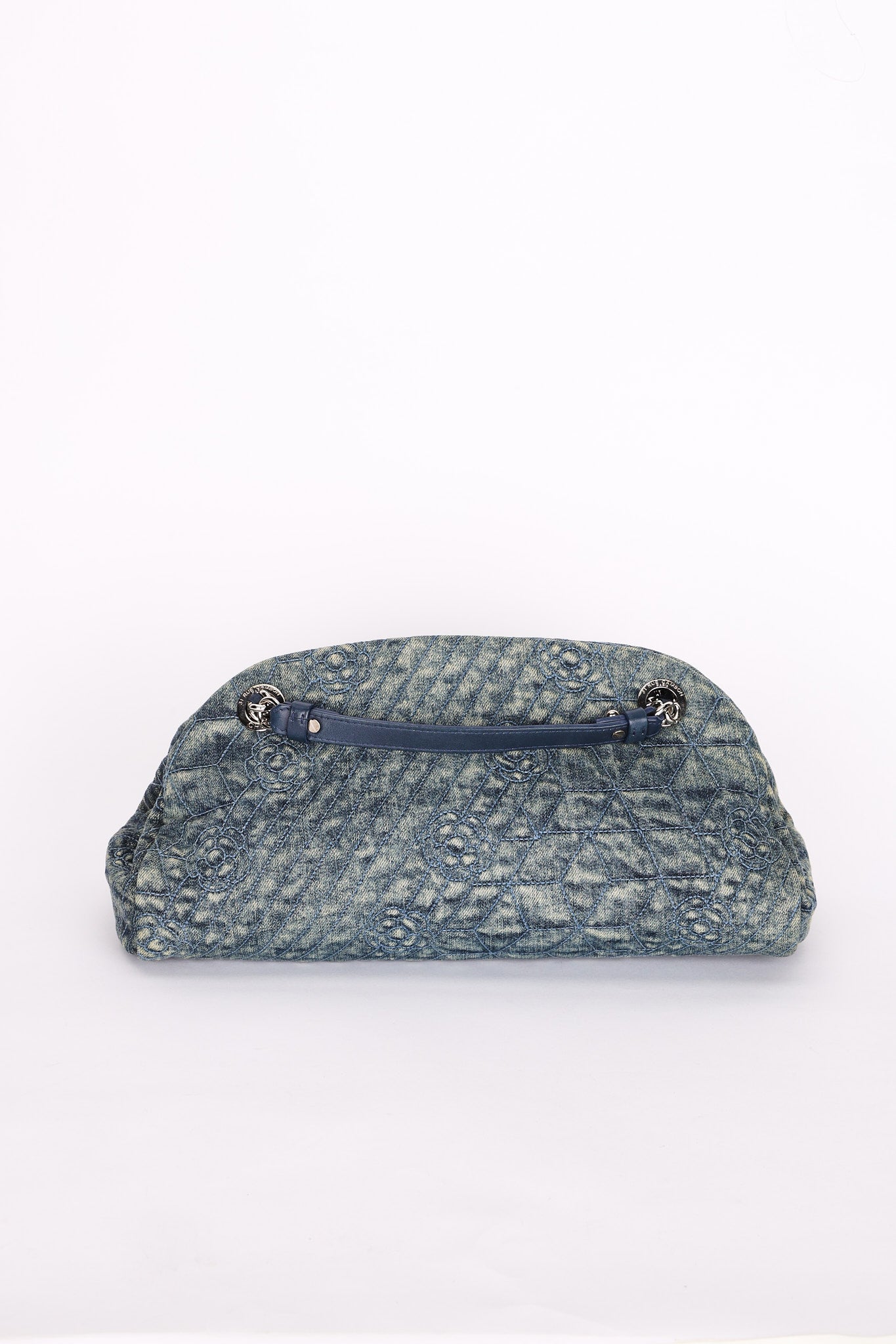 Chanel Just Mademoiselle Denim Camellia Bowler Bag SHW