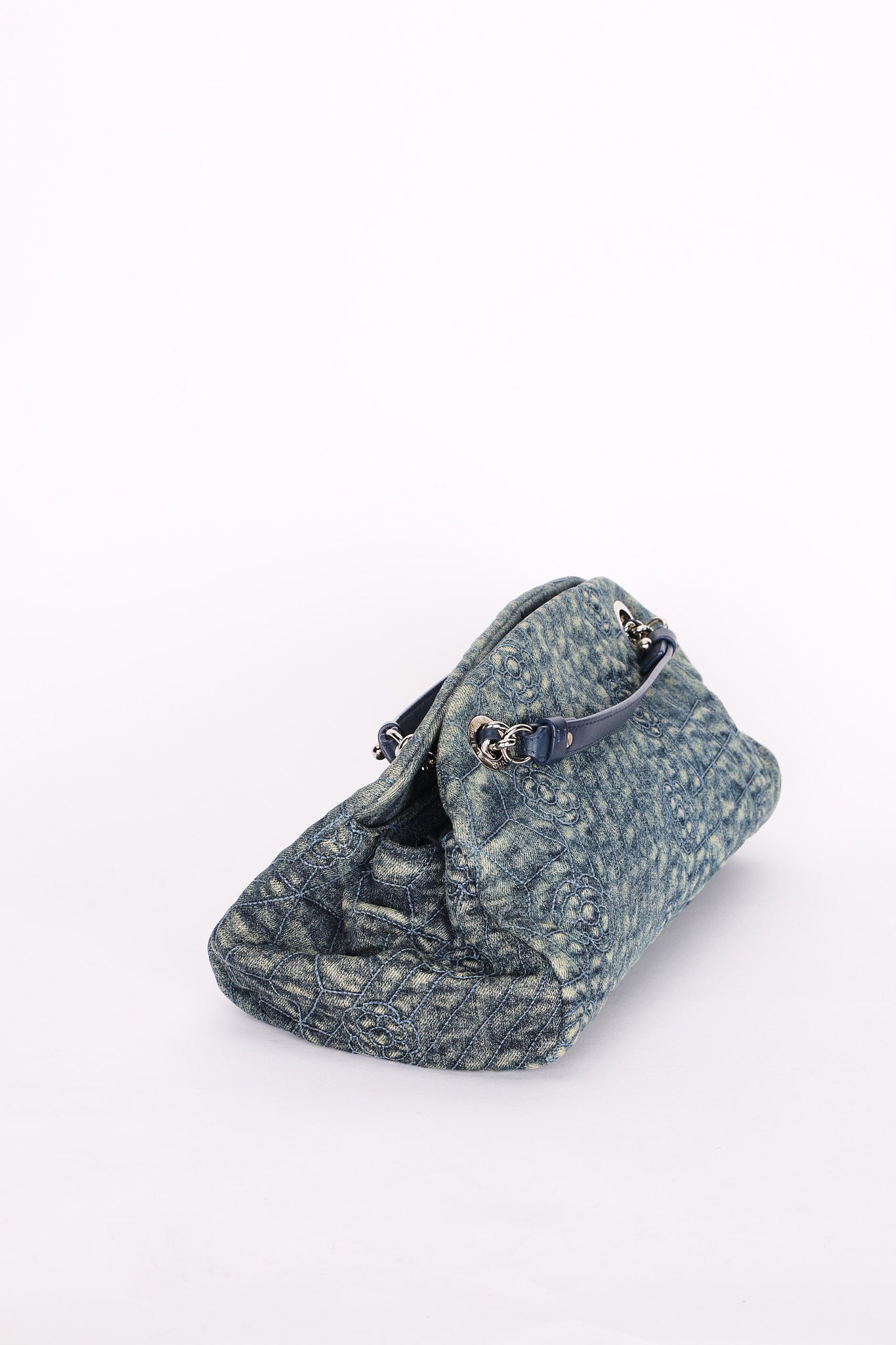 Chanel Just Mademoiselle Denim Camellia Bowler Bag SHW