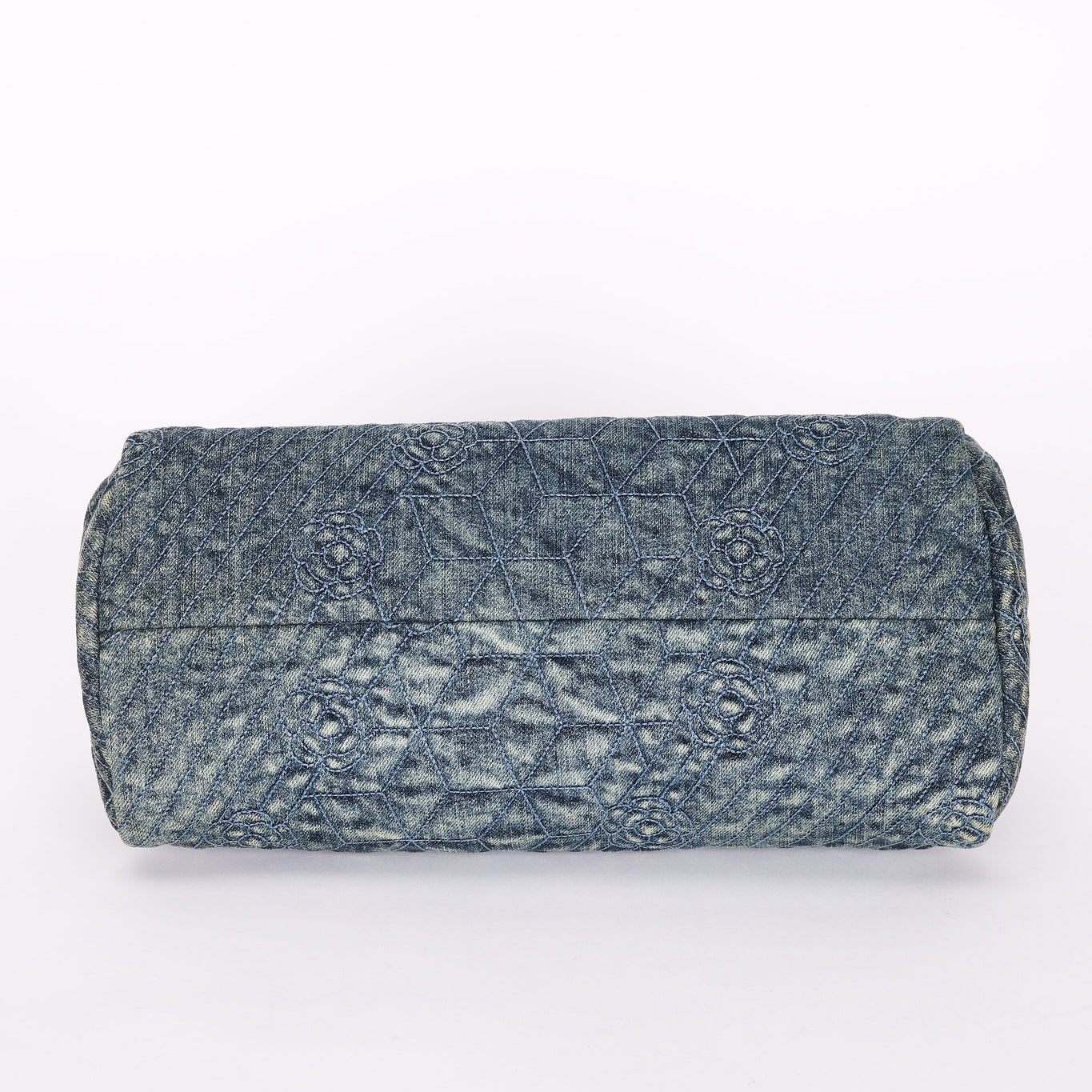 Chanel Just Mademoiselle Denim Camellia Bowler Bag SHW