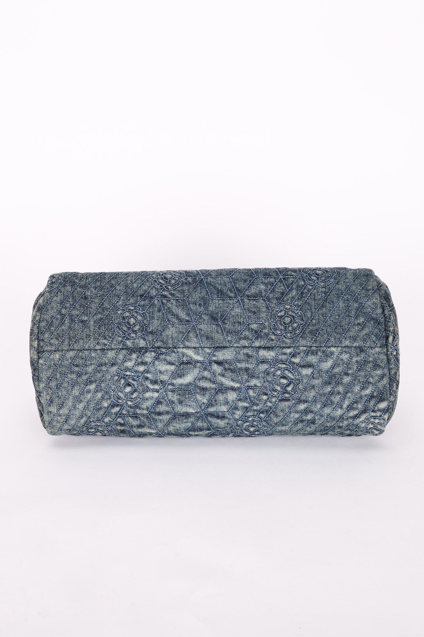 Chanel Just Mademoiselle Denim Camellia Bowler Bag SHW