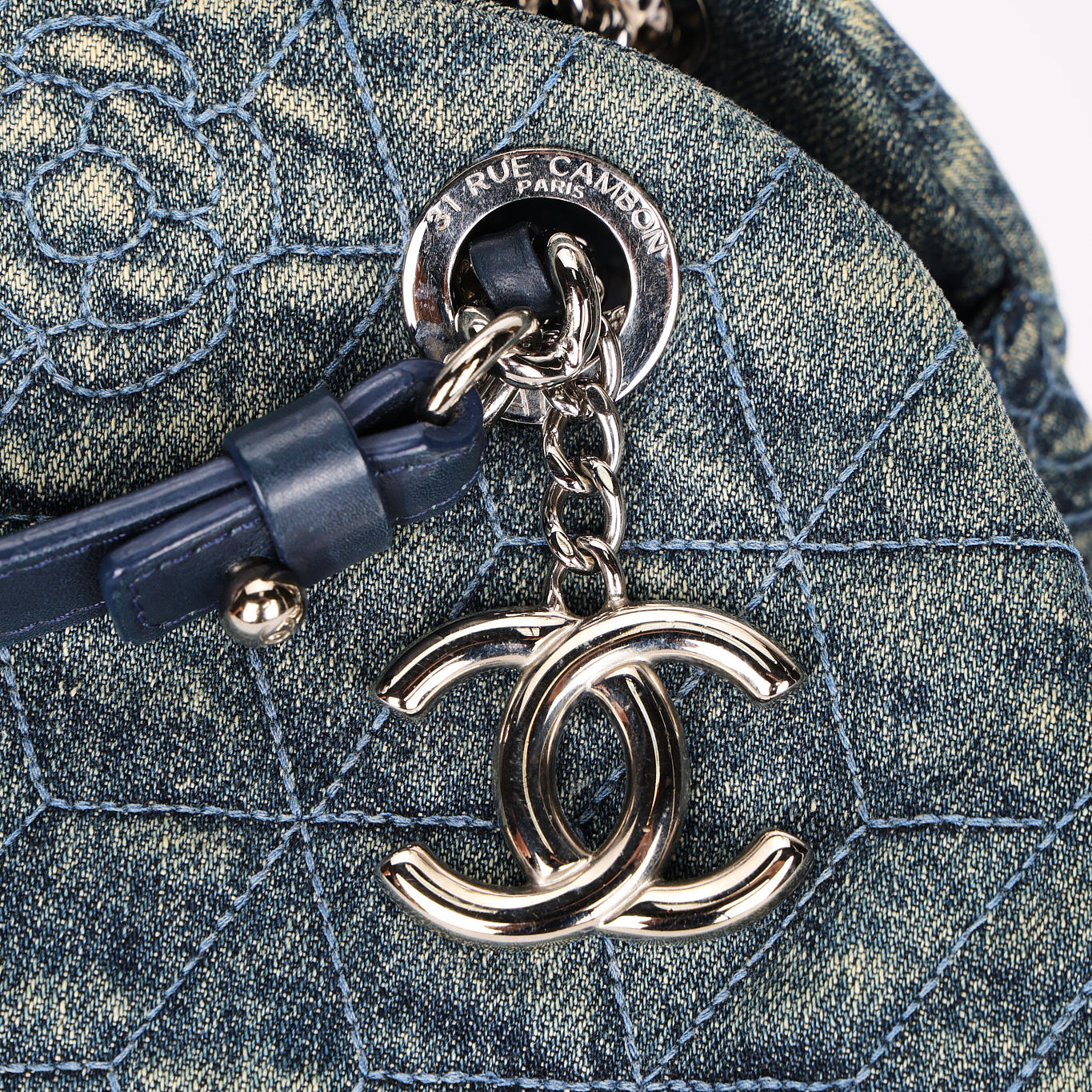 Chanel Just Mademoiselle Denim Camellia Bowler Bag SHW