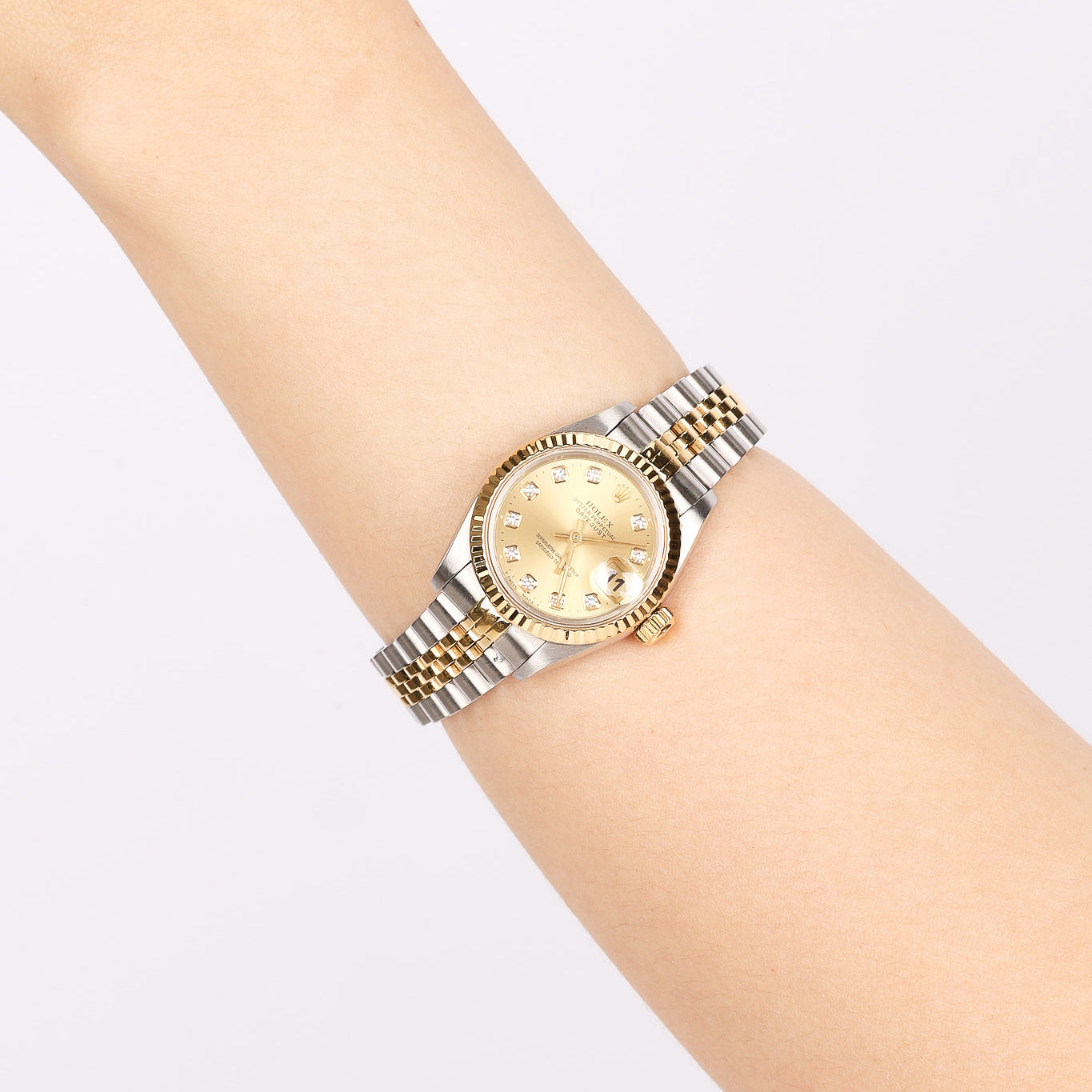 Rolex Datejust Champagne Diamond Dial Fluted Bezel Two-Tone Jubilee Bracelet 26mm