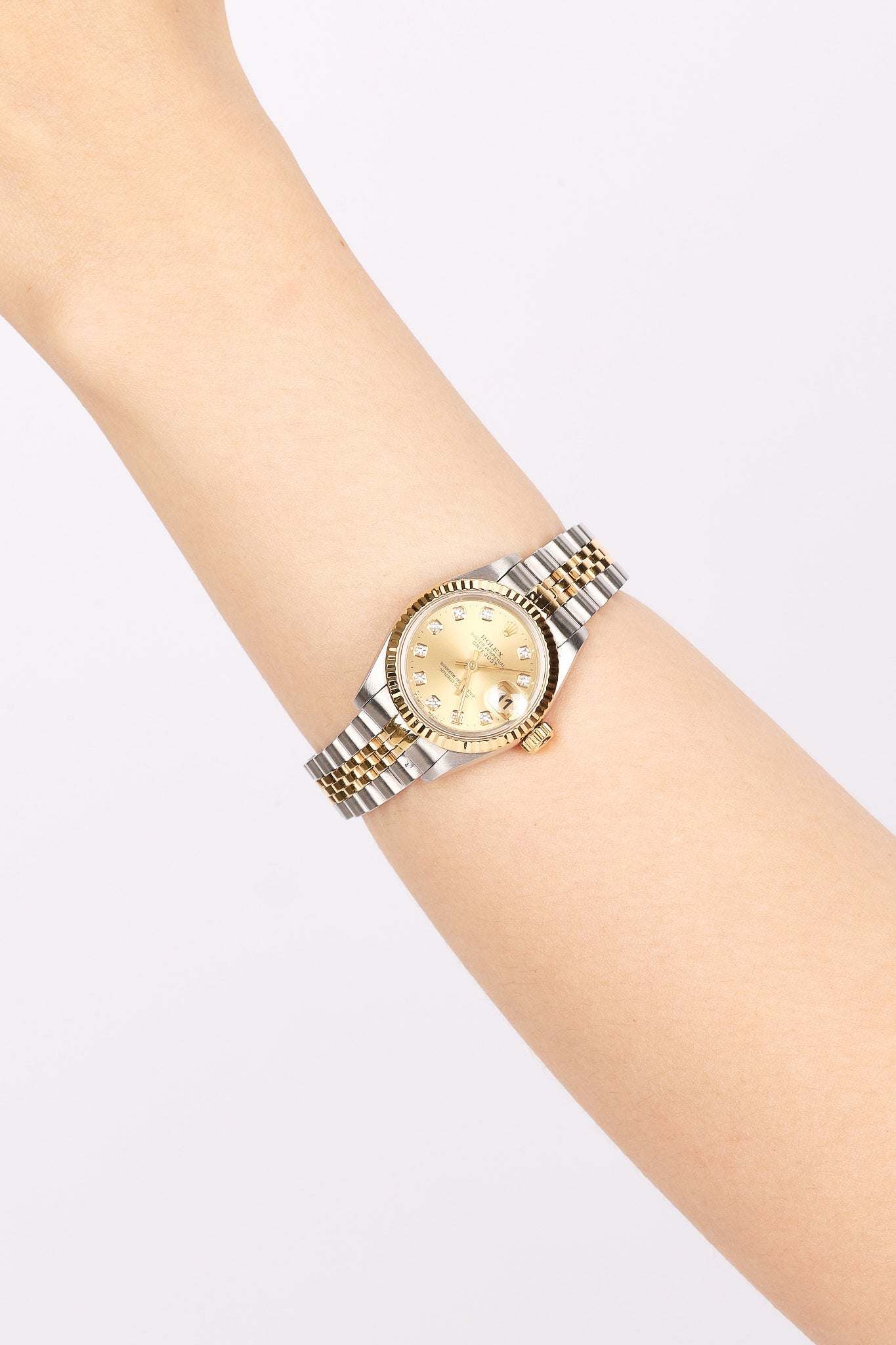 Rolex Datejust Champagne Diamond Dial Fluted Bezel Two-Tone Jubilee Bracelet 26mm