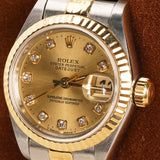 Rolex Datejust Champagne Diamond Dial Fluted Bezel Two-Tone Jubilee Bracelet 26mm