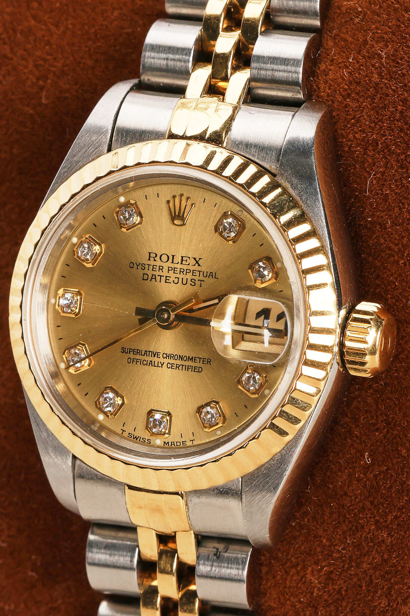Rolex Datejust Champagne Diamond Dial Fluted Bezel Two-Tone Jubilee Bracelet 26mm