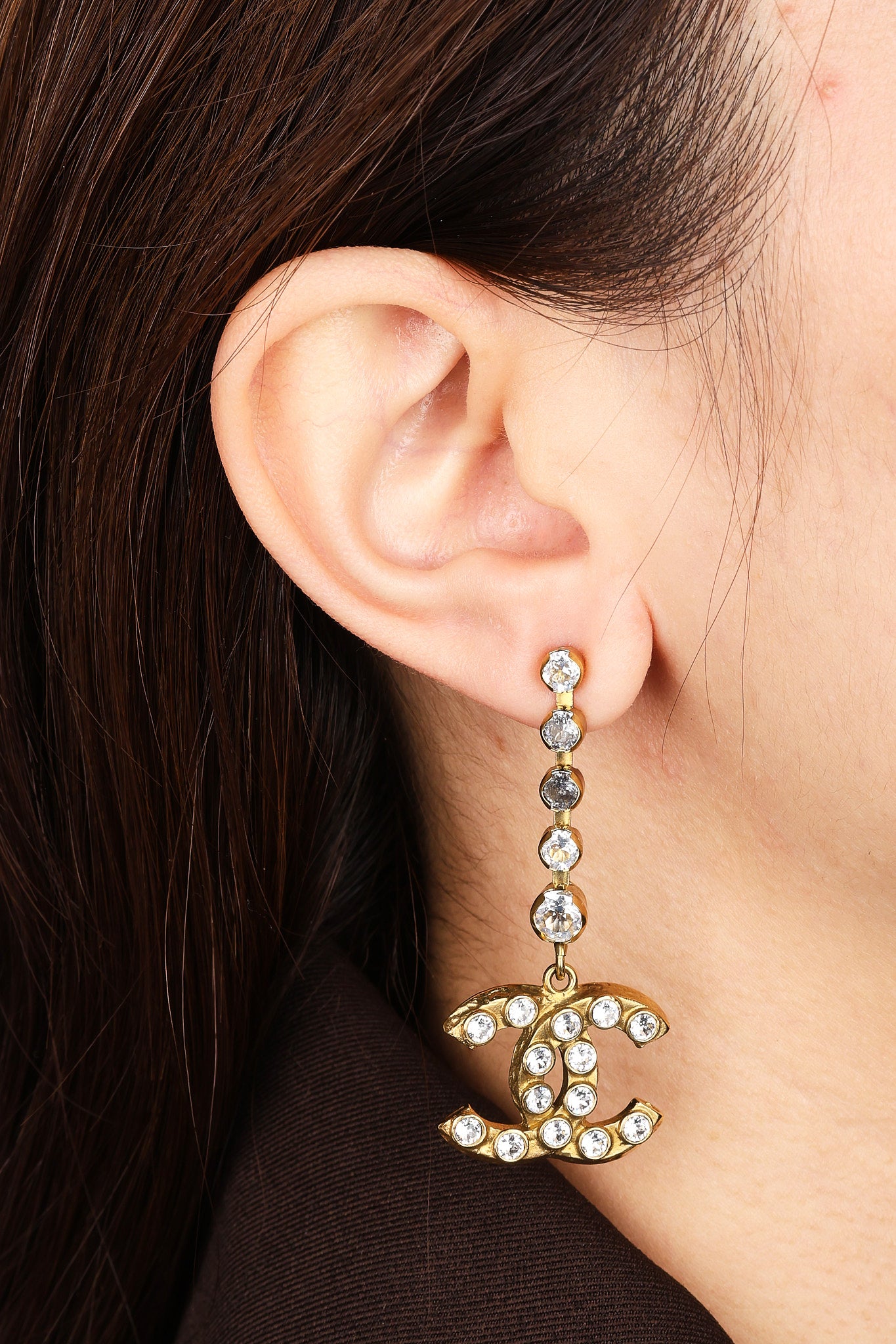 Chanel 2020 CC Crystal Drop Earrings