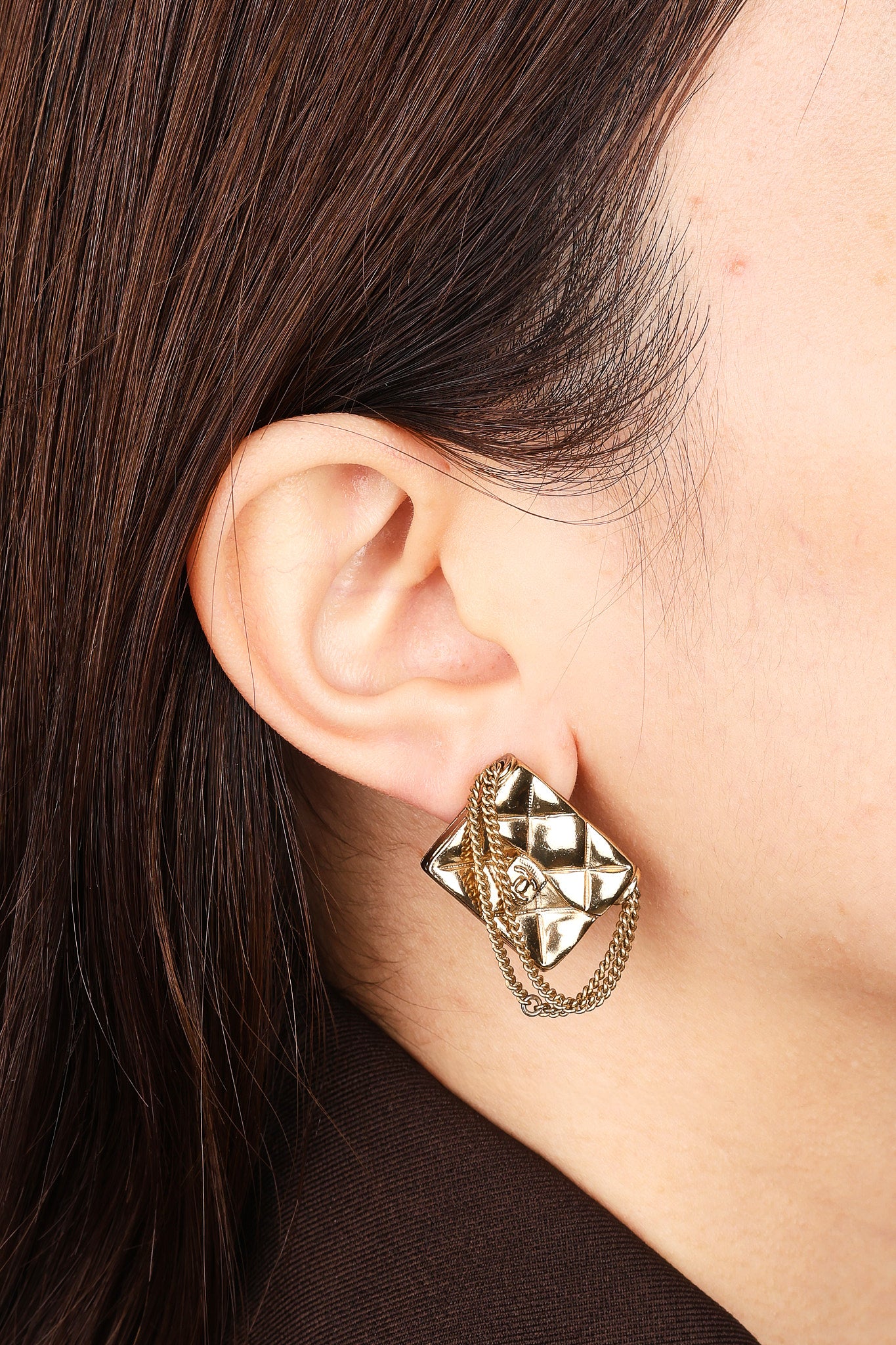 Chanel 2002 CC Flap Motif Earrings 24K GP