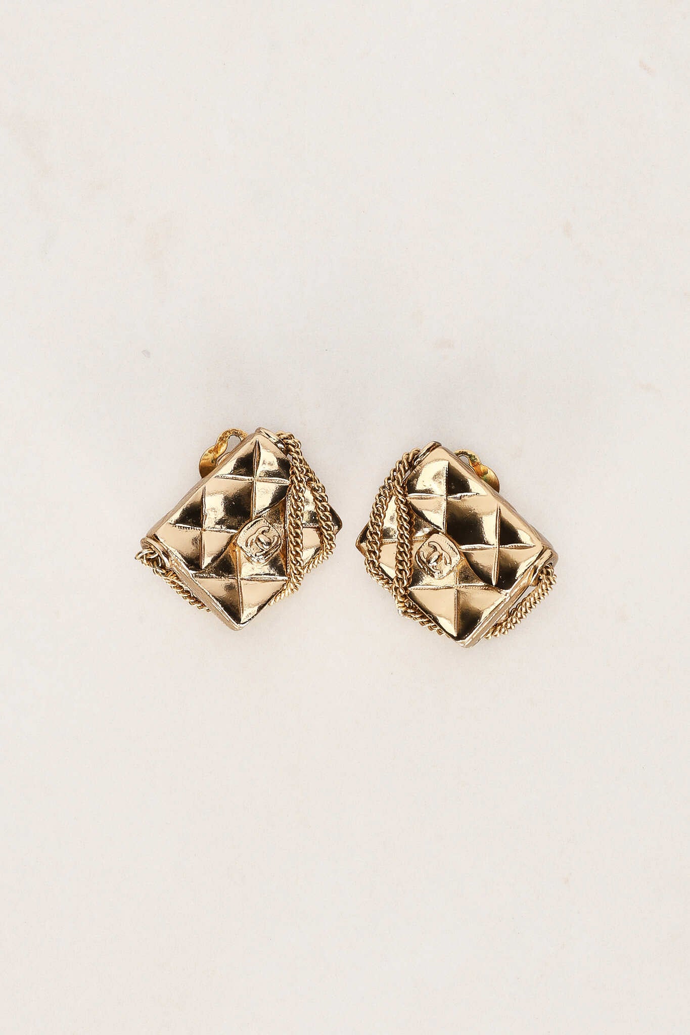 Chanel 2002 CC Flap Motif Earrings 24K GP