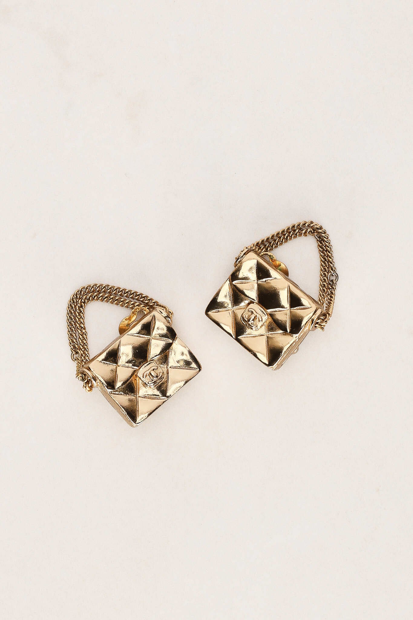 Chanel 2002 CC Flap Motif Earrings 24K GP