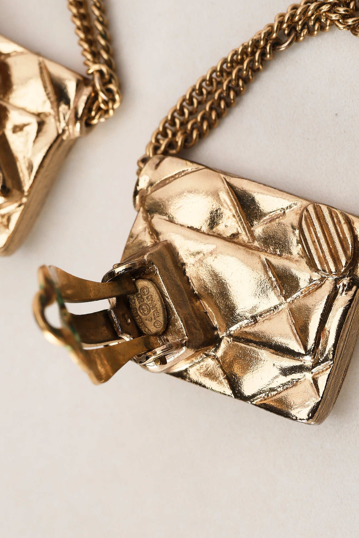 Chanel 2002 CC Flap Motif Earrings 24K GP