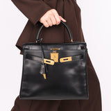 Hermès Kelly 28 Noir Box 1977 GHW