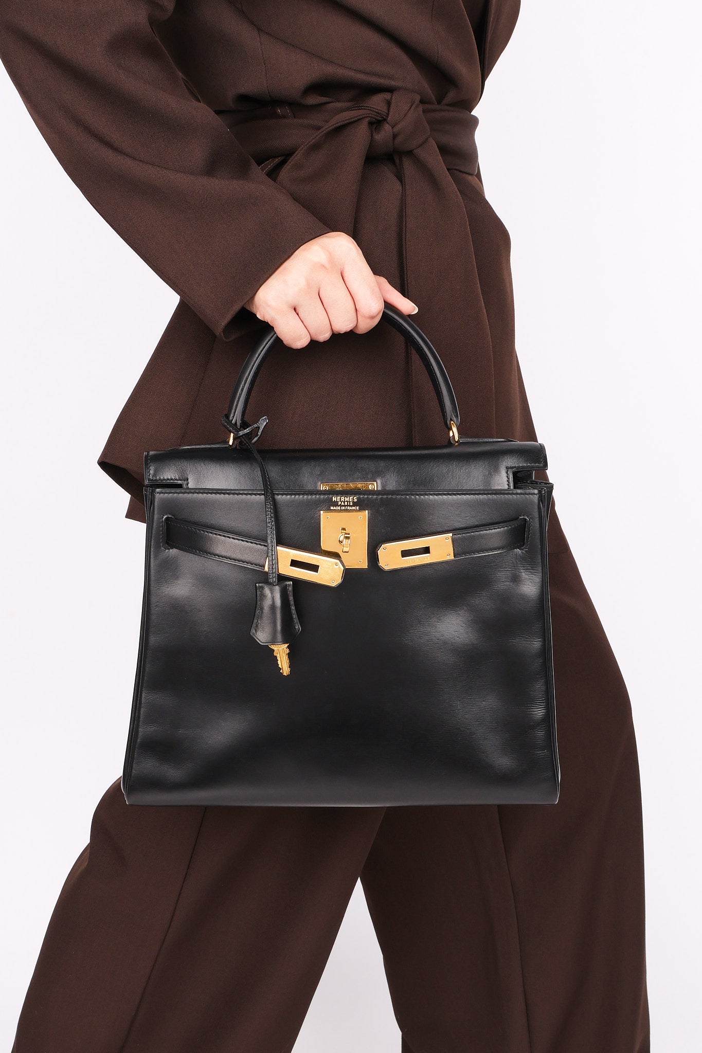 Hermès Kelly 28 Noir Box 1977 GHW