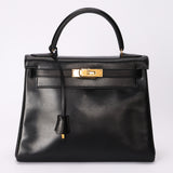 Hermès Kelly 28 Noir Box Retourne 1977 GHW