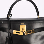 Hermès Kelly 28 Noir Box 1977 GHW