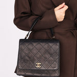 Chanel Turnlock Top Handle Bag Black Calfskin AGHW