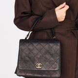 Chanel Turnlock Top Handle Bag Black Calfskin AGHW