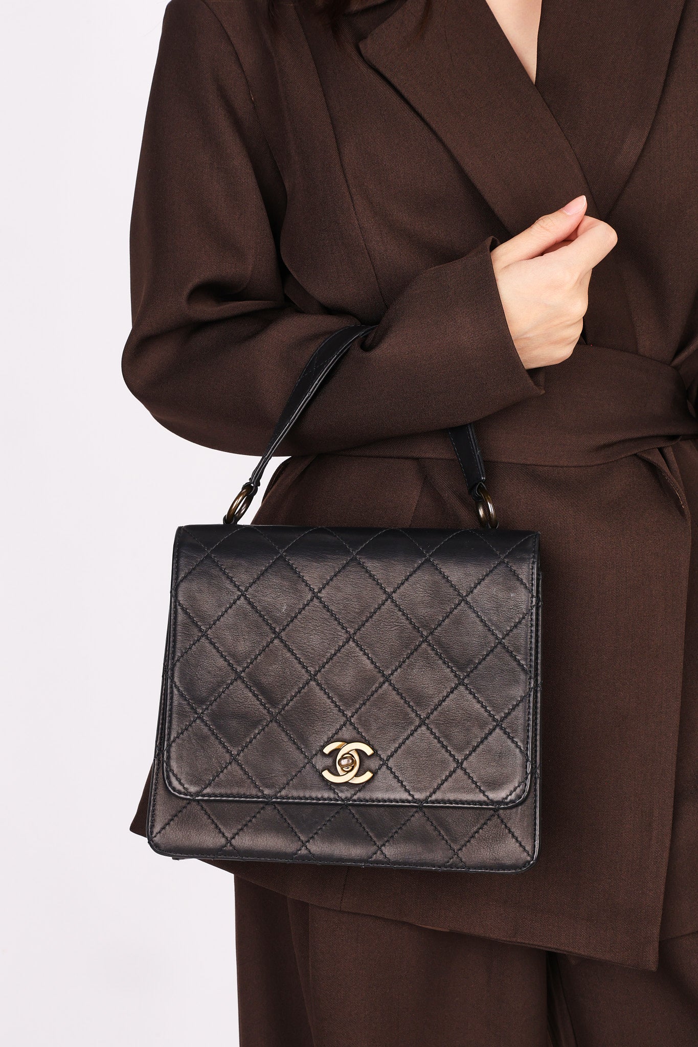 Chanel Turnlock Top Handle Bag Black Calfskin AGHW