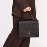 Chanel Turnlock Top Handle Bag Black Calfskin AGHW