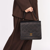 Chanel Turnlock Top Handle Bag Black Calfskin AGHW